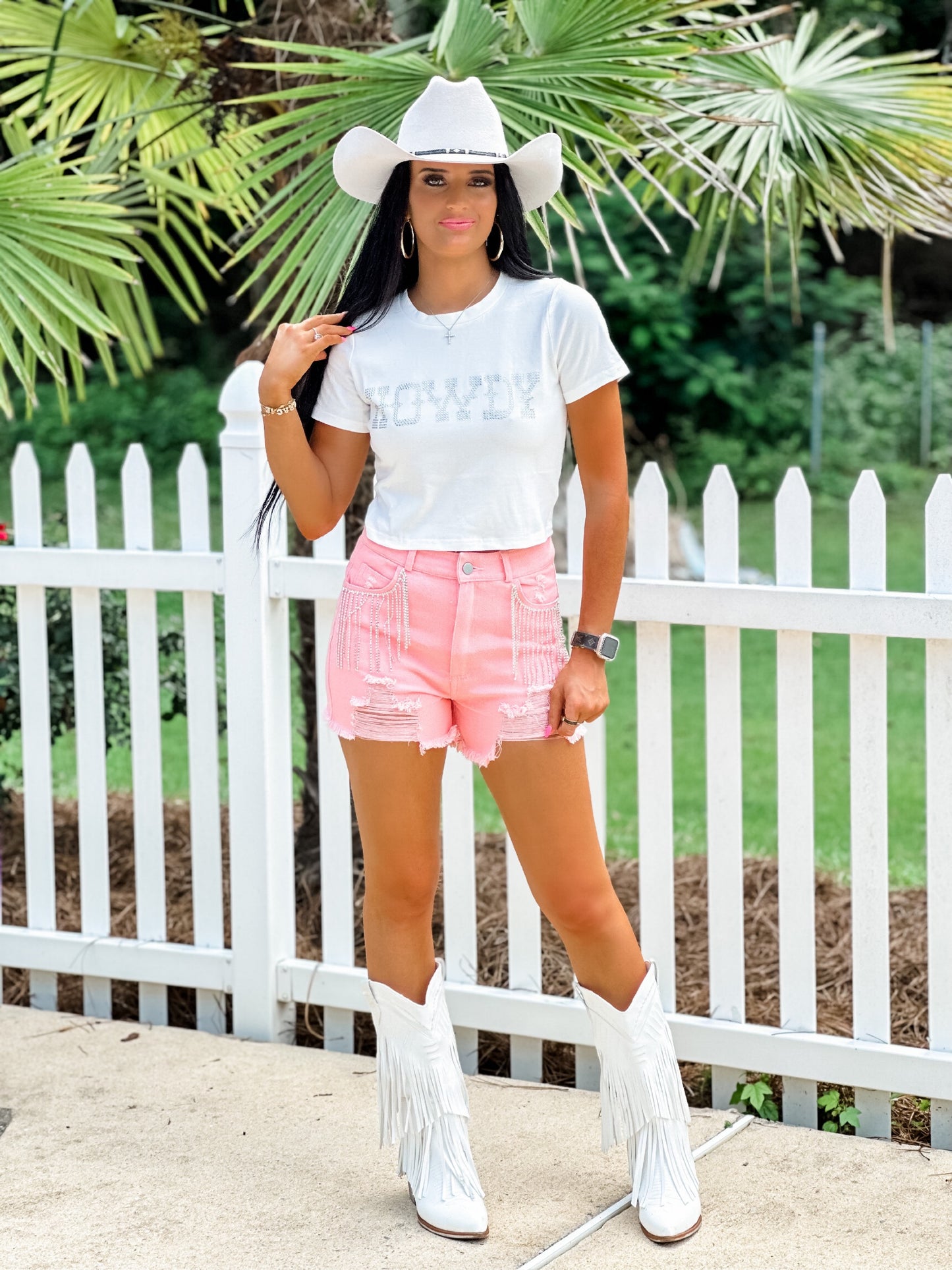 Howdy Rhinestone Tee - White