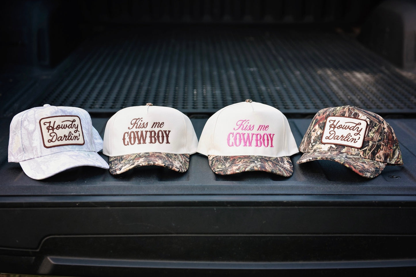 Kiss Me Cowboy Embroidery Camo Hat - pink