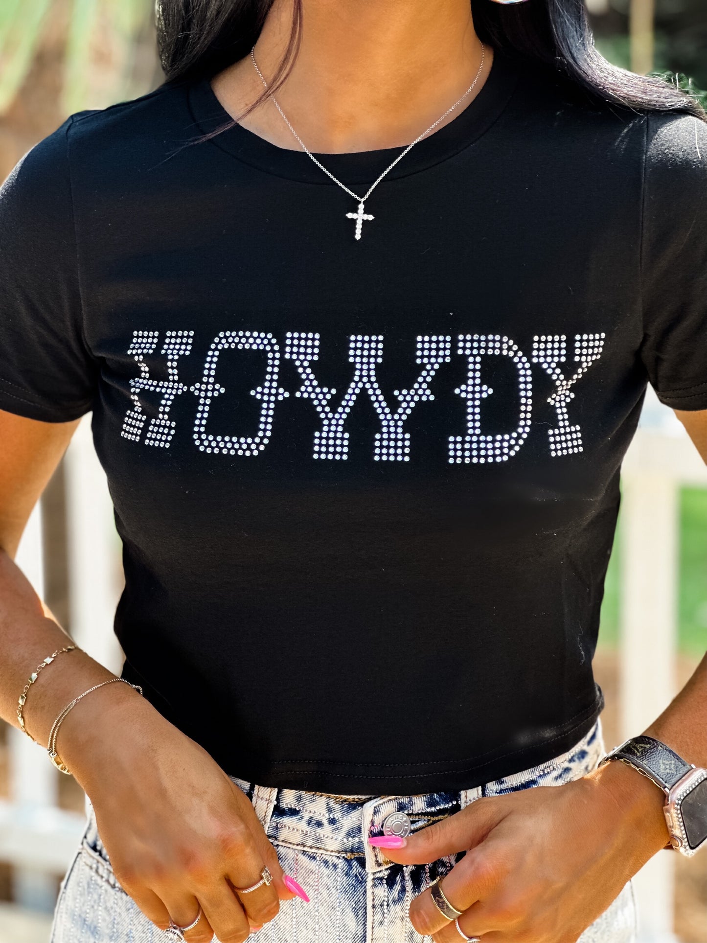 Howdy Rhinestone Tee - Black