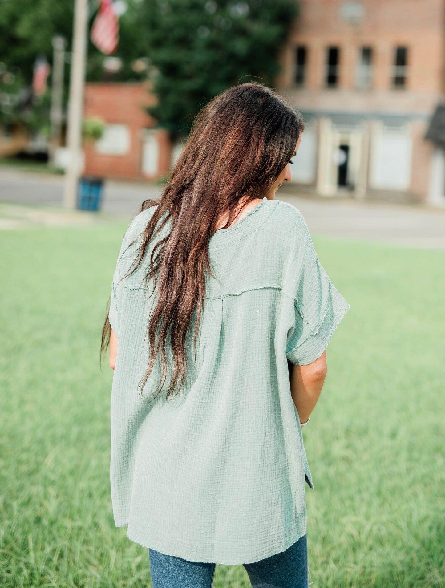 Carmela Frayed Top - Sage